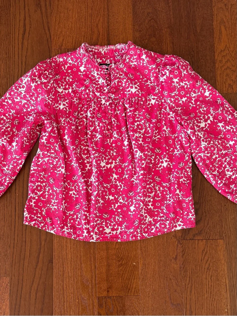 J. Crew Pink Floral Long Sleeve Popover Blouse Top XS